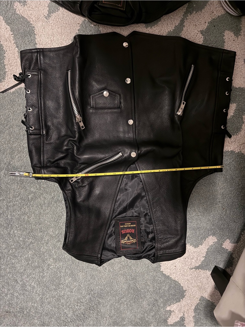Obus Black Leather Bomber Vest with Silver Hardware